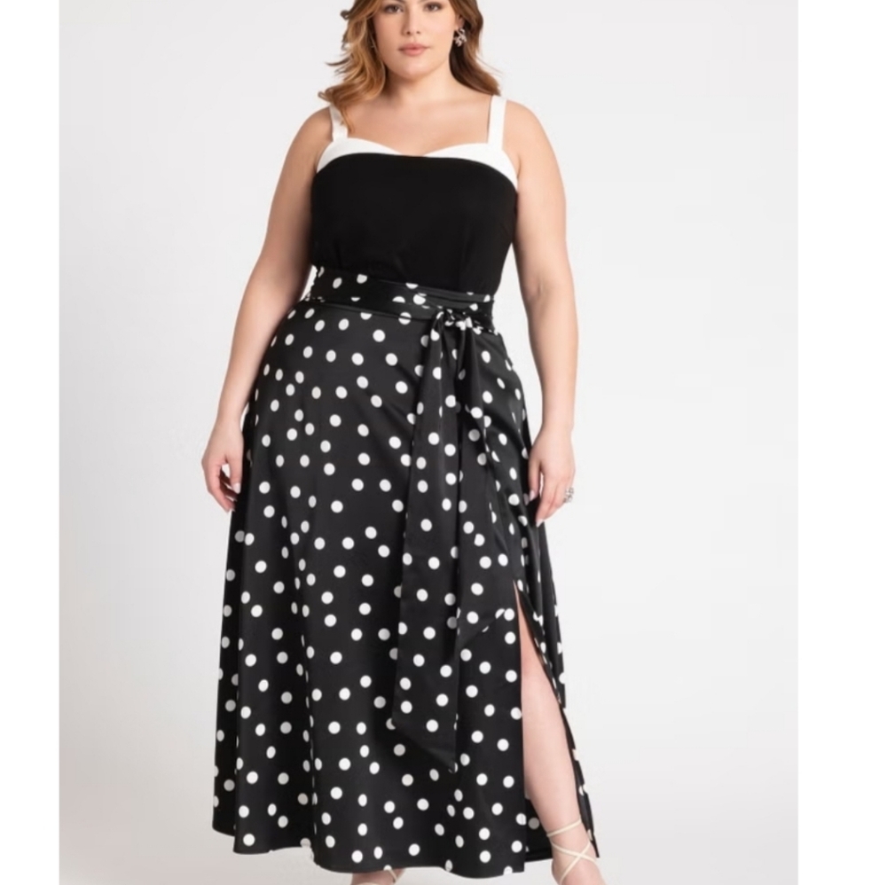 Eloquii Maxi Skirt With Tie Waist Polka Dot Size 30